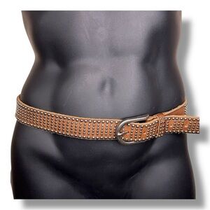 Vintage Medium Mens Fit Tan Brown Leather Studded Belt Y2K Western Biker